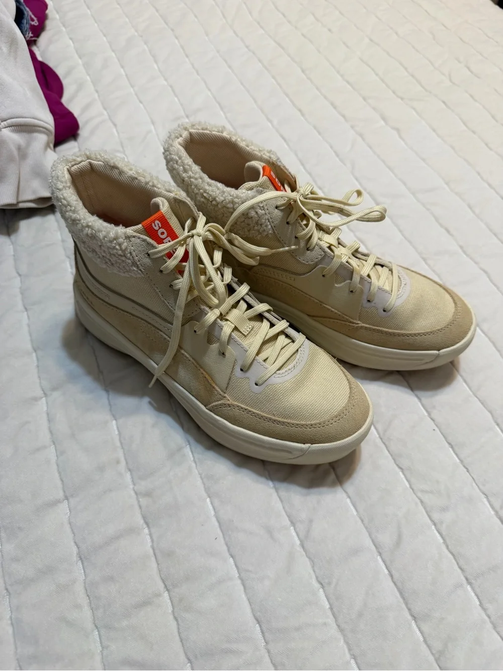 Sorel Cream Sherpa-Trim High-Top Sneakers